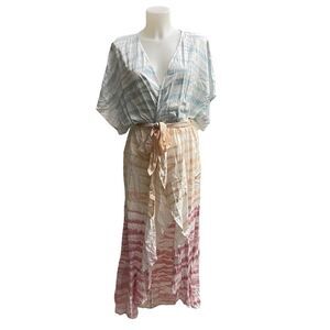 MUSTARD SEED faux Wrap tie dye Midi‎ Dress, belted size medium new!